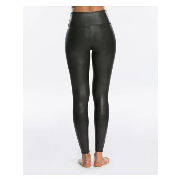 SPANX High Rise Seamless Faux Leather Leggings in Black - Picture 2 of 7